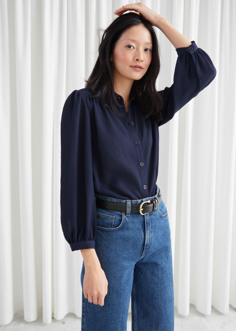 And Other Stories Gathered Crepe Button Down Blouse