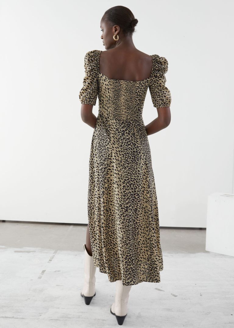 And Other Stories Puff Shoulder Crepe Midi Dress back view