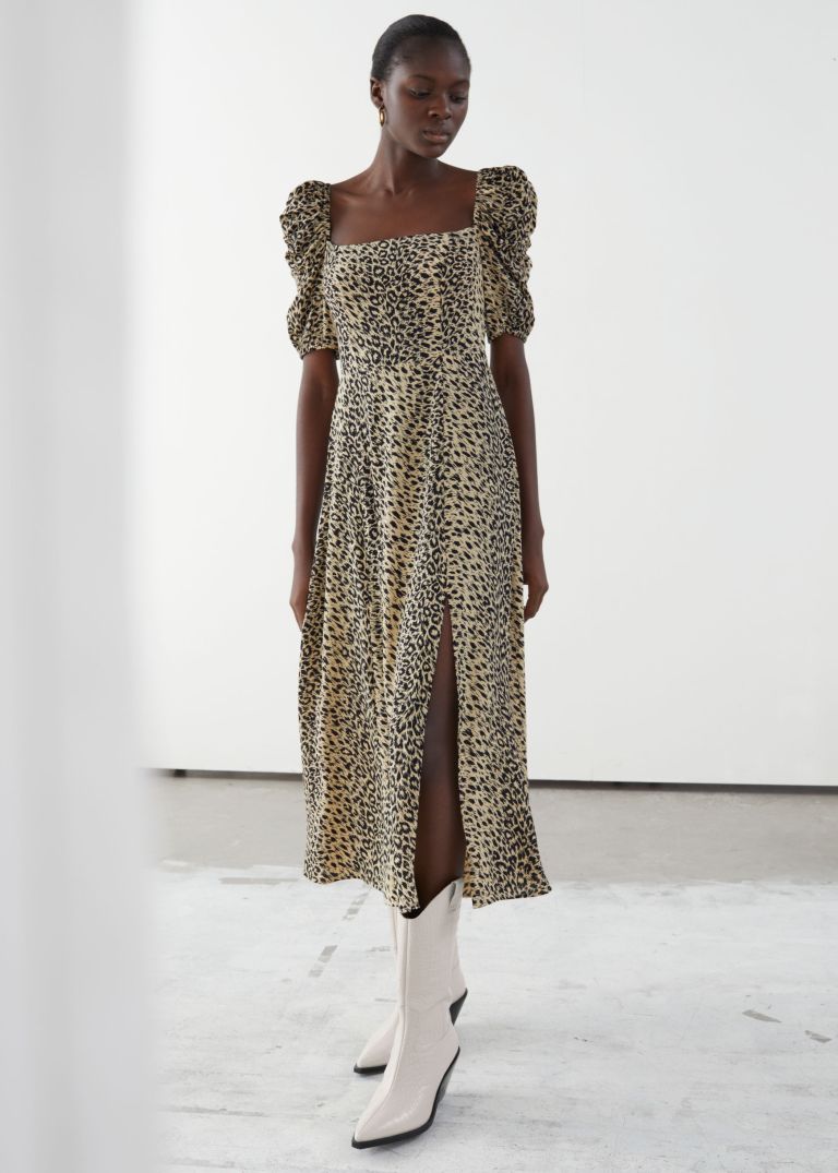 And Other Stories Puff Shoulder Crepe Midi Dress