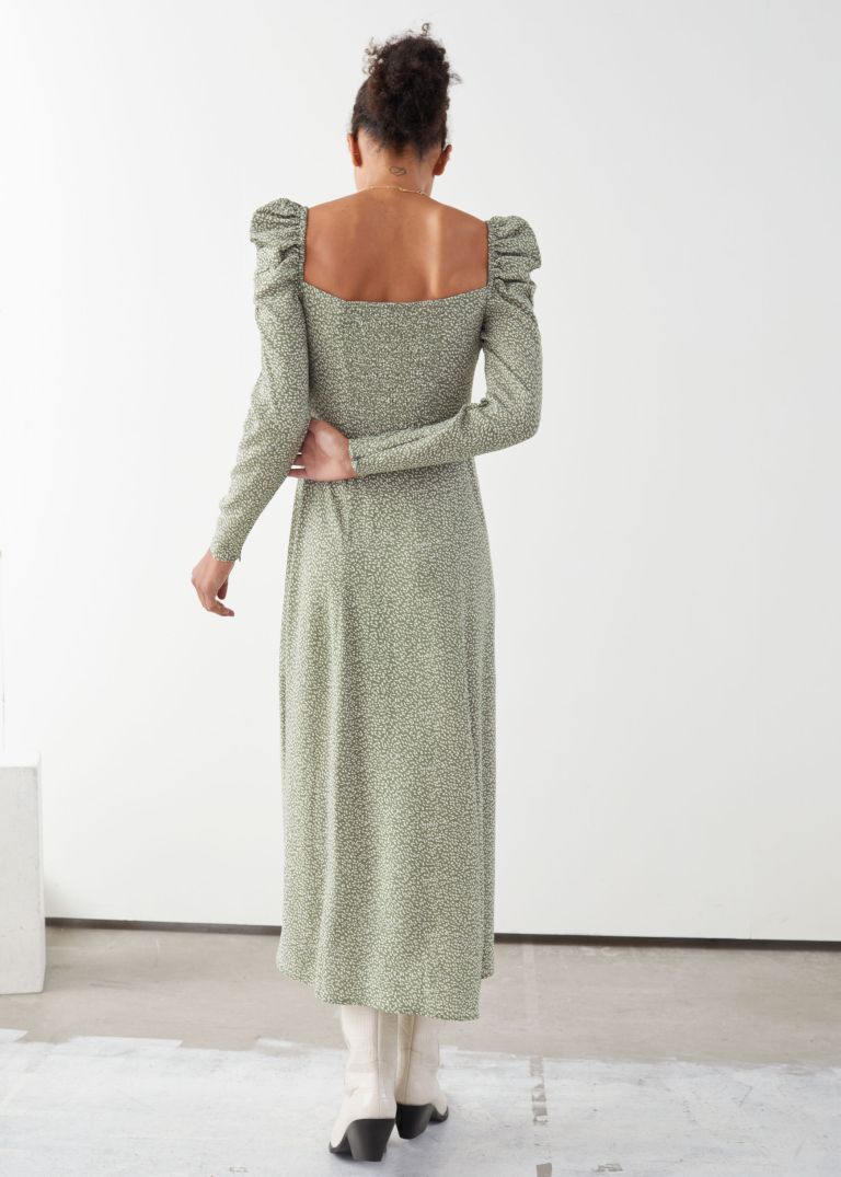 And Other Stories Puff Shoulder Midi Smocked Dress back view