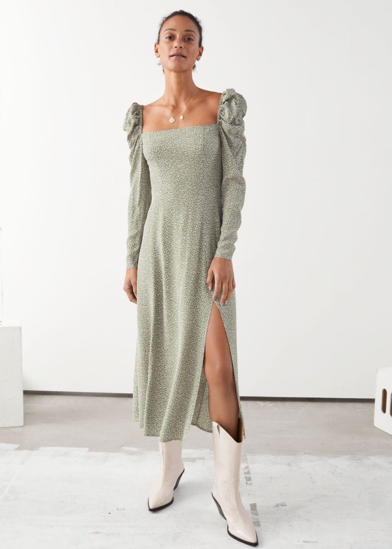 And Other Stories Puff Shoulder Midi Smocked Dress