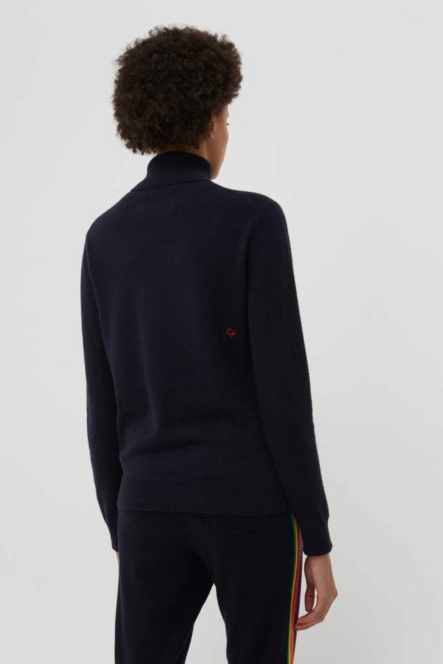 Chinti and Parker Navy Cashmere Roll Neck Ski Sweater back view