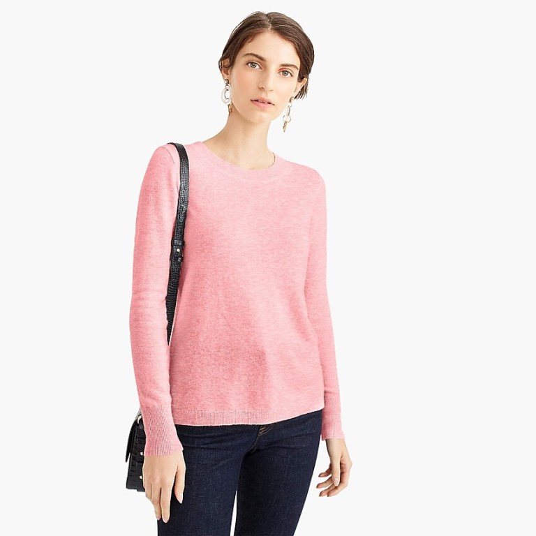 J Crew Long Sleeve Everyday Crewneck Sweater pink grapefruit