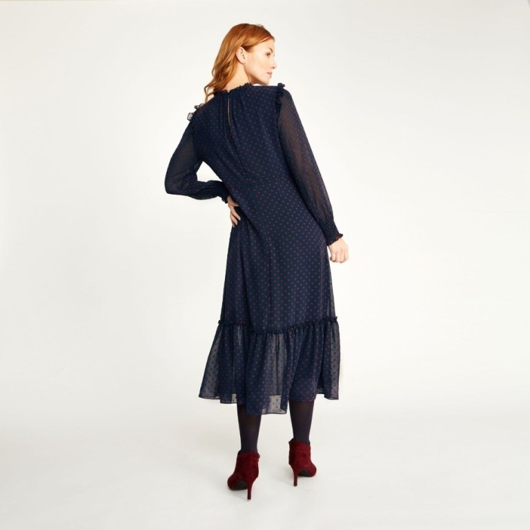 Laura Ashley Navy Midi Heart Jacquard Dress back view
