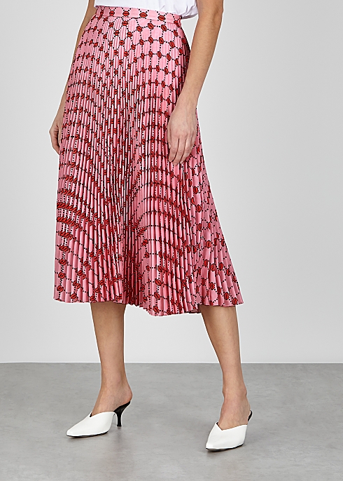 Markus Lupfer Hailey Lip-print Pleated Midi Skirt v2