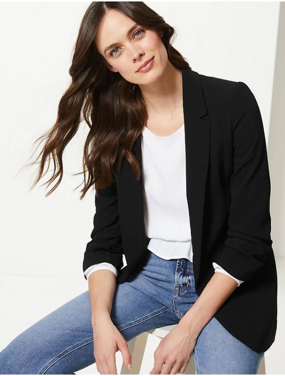 M&amp;S Collection Open Front Ruched Sleeve Blazer