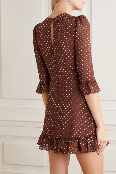 Reformation Doutzen ruffled polka-dot voile mini dress back view