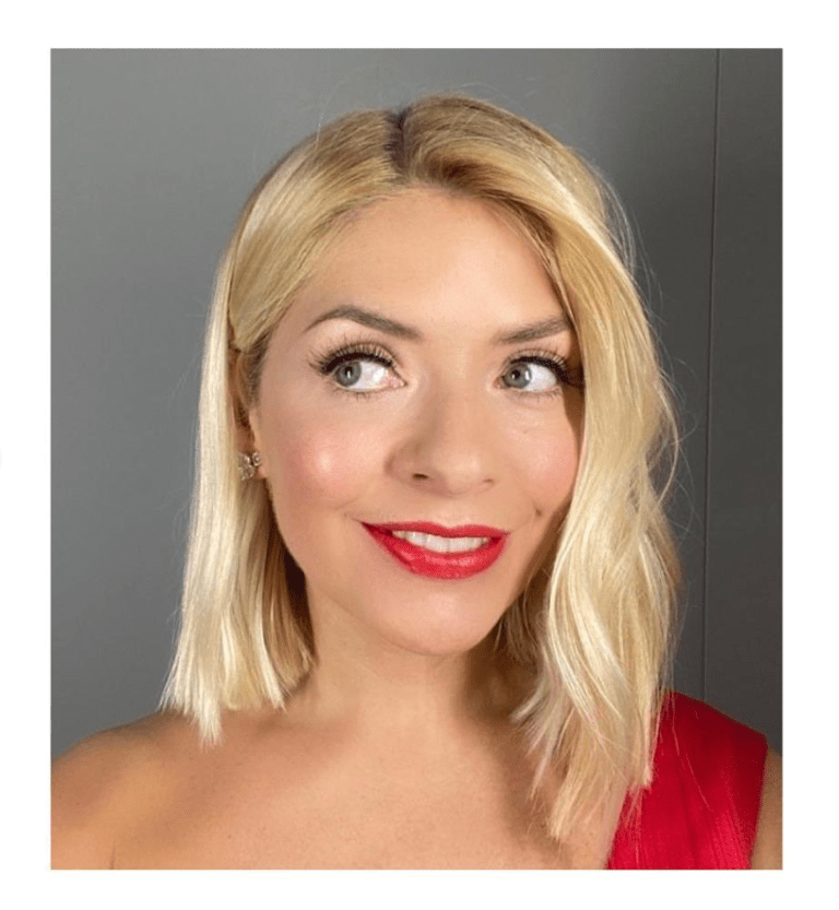 where to get Holly Willoughby Dancing on Ice dresses red drop shoulder pleated skirt gown 16 February 2020 Photo Holly Willoughby v2