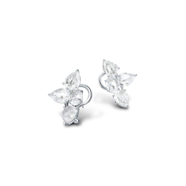 William and Som Beneath The Rose collection white gold and rose cut white sapphire earrings