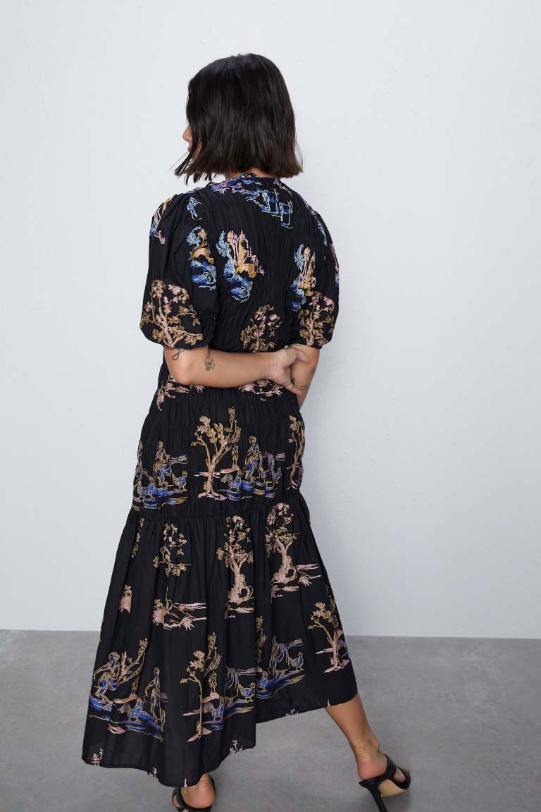 Zara Embroidered Stretch Dress back view