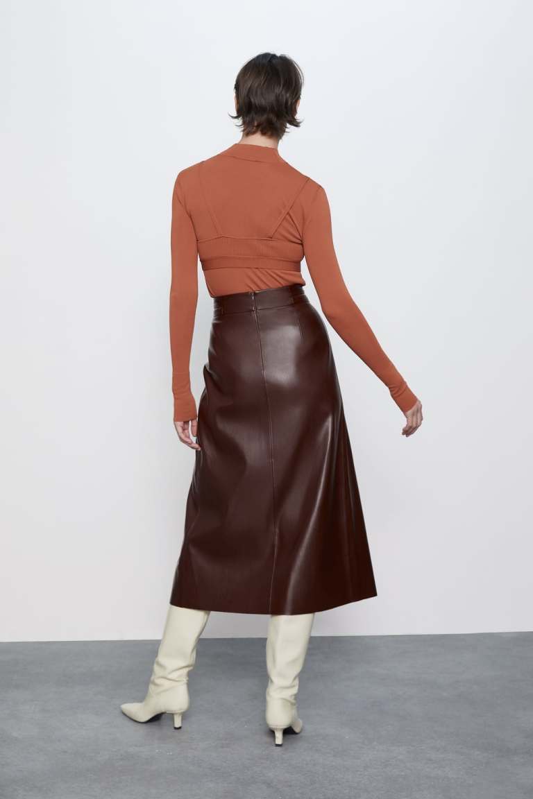 Zara Pleated Faux Leather Skirt back view
