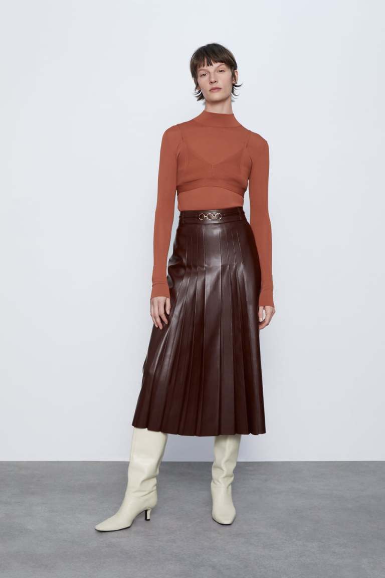 Zara Pleated Faux Leather Skirt