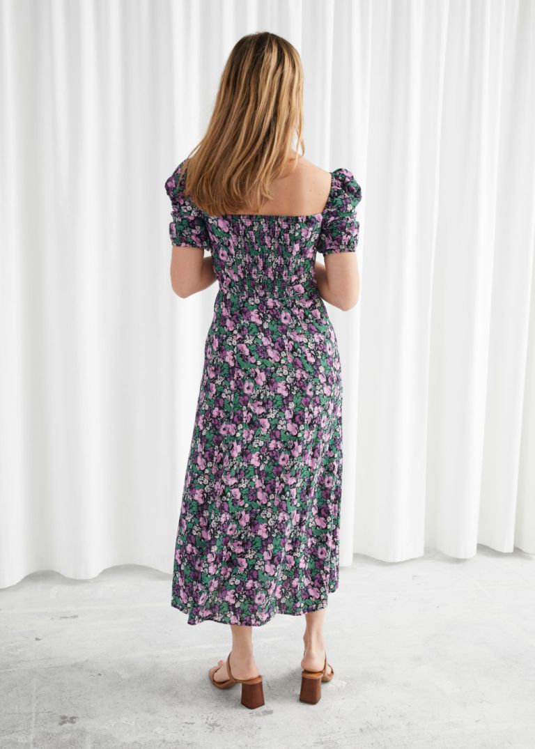 And Other Stories Puff Shoulder Crepe Midi Dress lilac back view