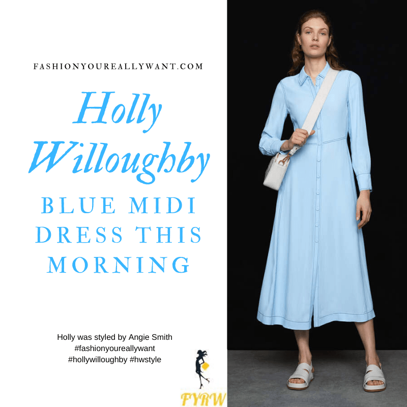 Where to get all Holly Willoughby This Morning outfits today blog March 2020 blue button front midi dress
