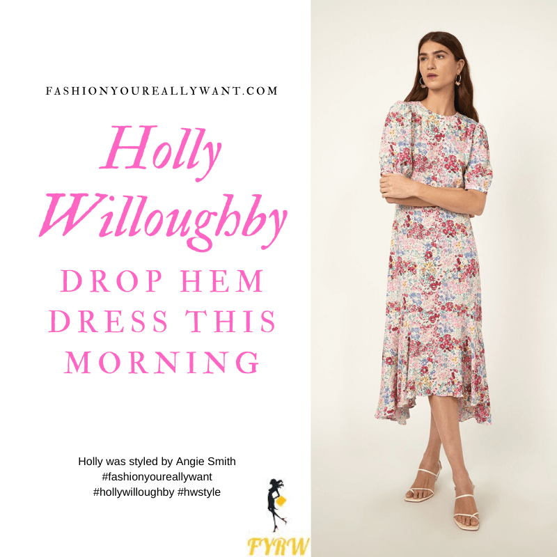 Where to get all Holly Willoughby This Morning outfits blog March 2020 multi floral short sleeve drop hem dress