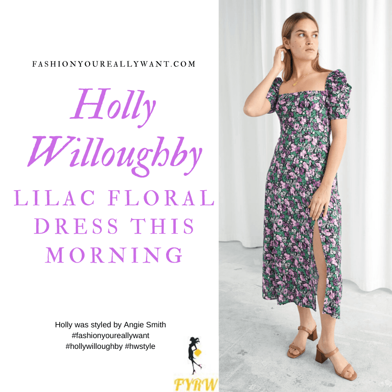 Where to get all Holly Willoughby This Morning outfits blog March 2020 lilac floral square neck puff sleeve dress