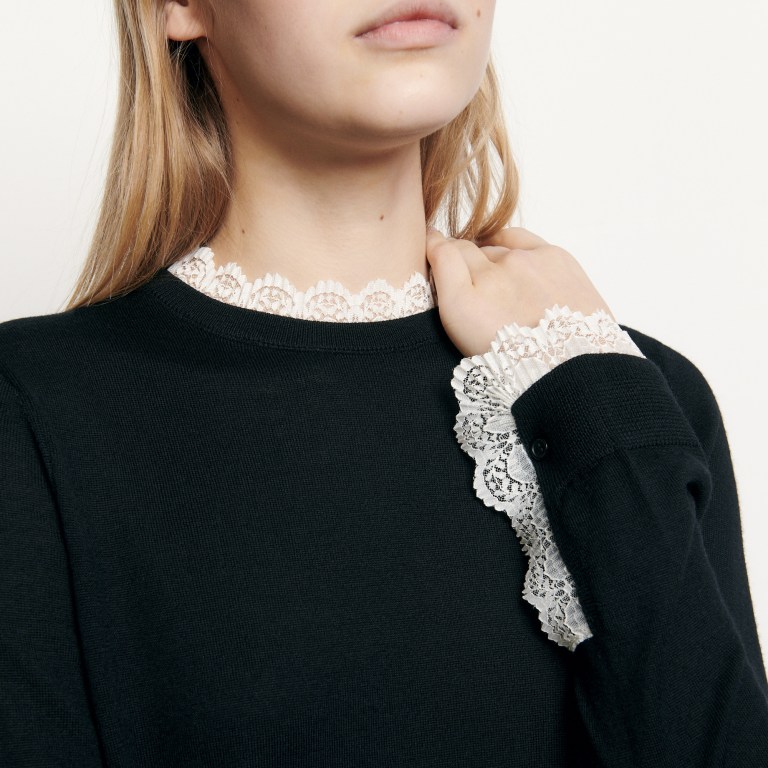 Sandro Fine Sweater Trimmed With Lace v2