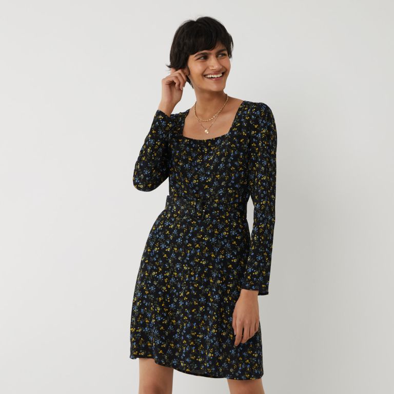Warehouse Ditsy floral Belted Mini Dress