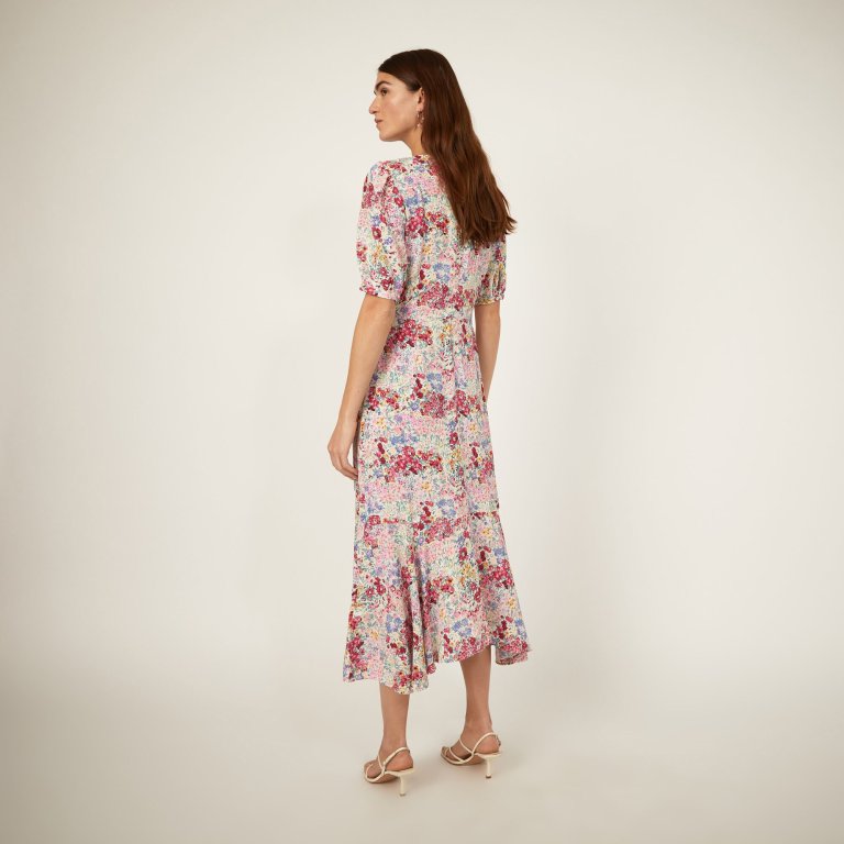 Warehouse Floral Drop Hem Midi Dress back hem
