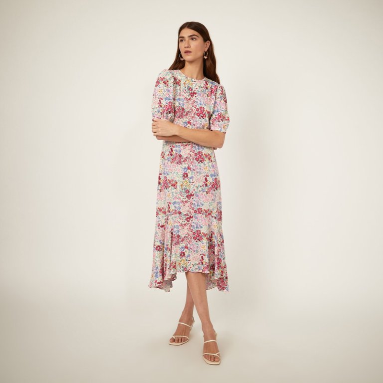 Warehouse Floral Drop Hem Midi Dress