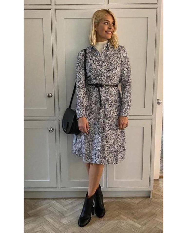 Where to get Holly Willoughby black and white shirt dress black boots 6 March 2020