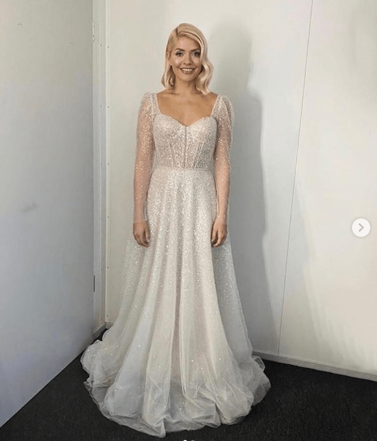 where to get Holly Willoughby Dancing on Ice final dress white pearl encrusted dress 8 MArch 2020 Photo Holly Willoughby