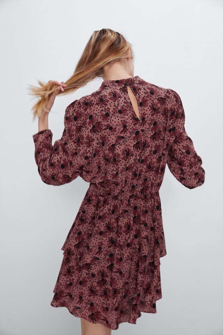 Zara Printed Dress With Ruffle Hem back view
