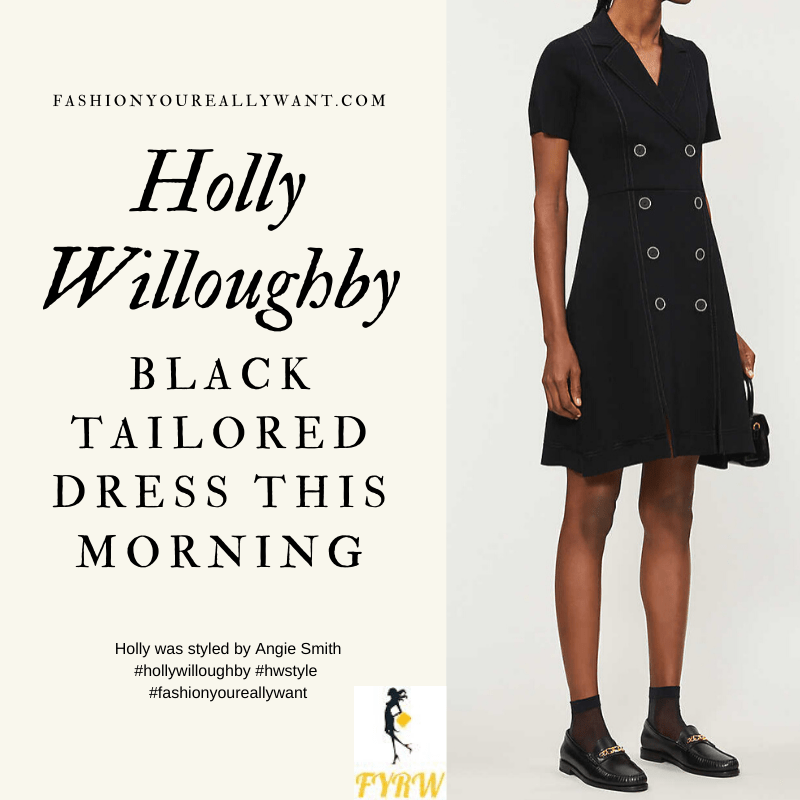 Where to get all Holly Willoughby This Morning outfits blog April 2020 double breasted short sleeve black knitted dress