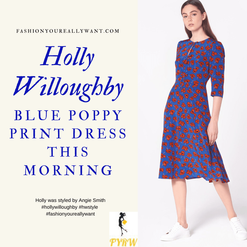 Where to get all Holly Willoughby This Morning outits blog April 2020 Blue Poppy Print Tea Dress short sleeves