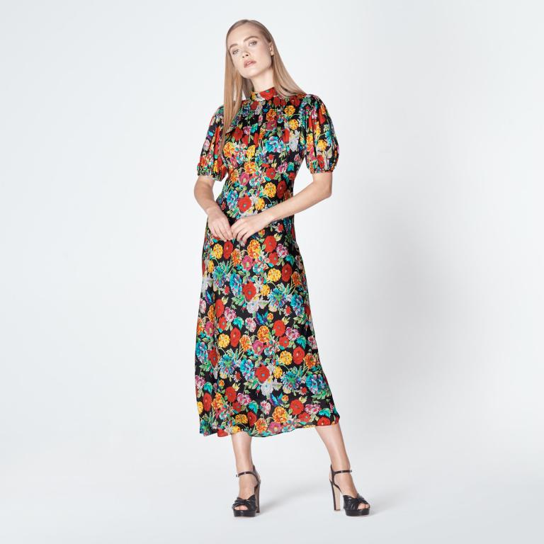 L.K.Bennett Susie Painted Peony Print Silk Dress