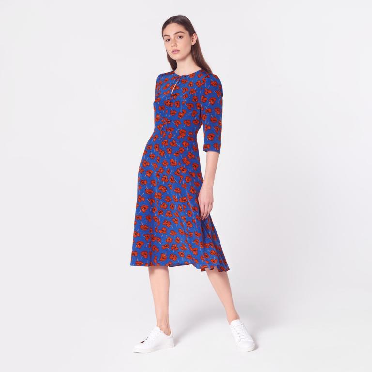 LK Bennett Alicia Poppy Print Silk Tea Dress