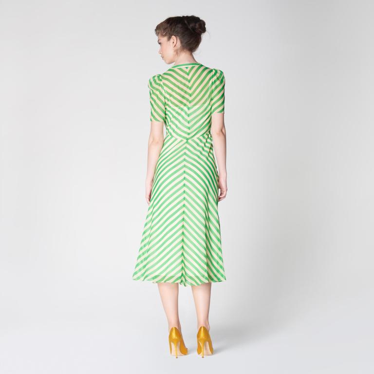 LK Bennett Holzer Green Candy Stripe Silk Midi Dress back view