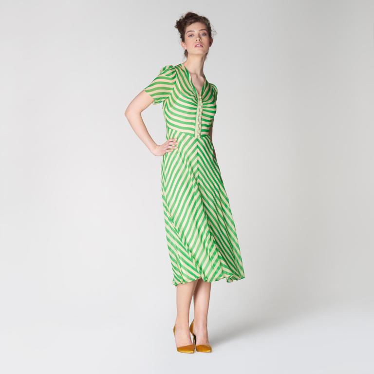 LK Bennett Holzer Green Candy Stripe Silk Midi Dress