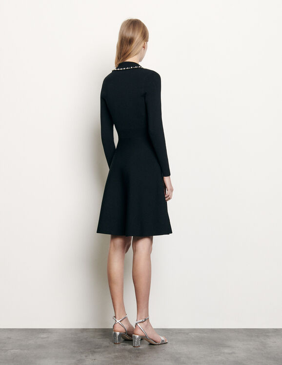 Sandro Short Knit Dress With Tailored Collar back view