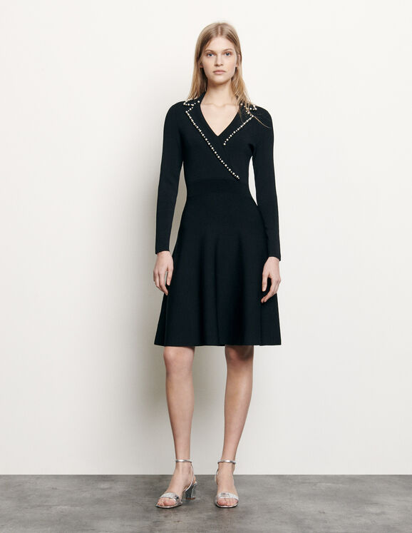 Sandro Short Knit Dress With Tailored Collar