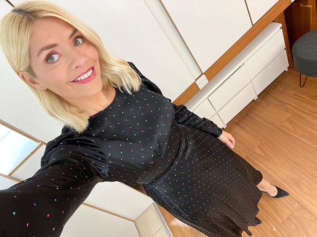 where to get all Holly Willoughby This Morning dresses black polka dot multi colour dress 22 April 2020 Photo Holly Willoughby