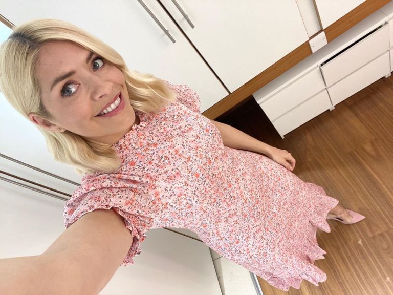 where to get all Holly Willoughby This Morning dresses pink floral midi dress 6 April 2020 Photo holly Willoughby