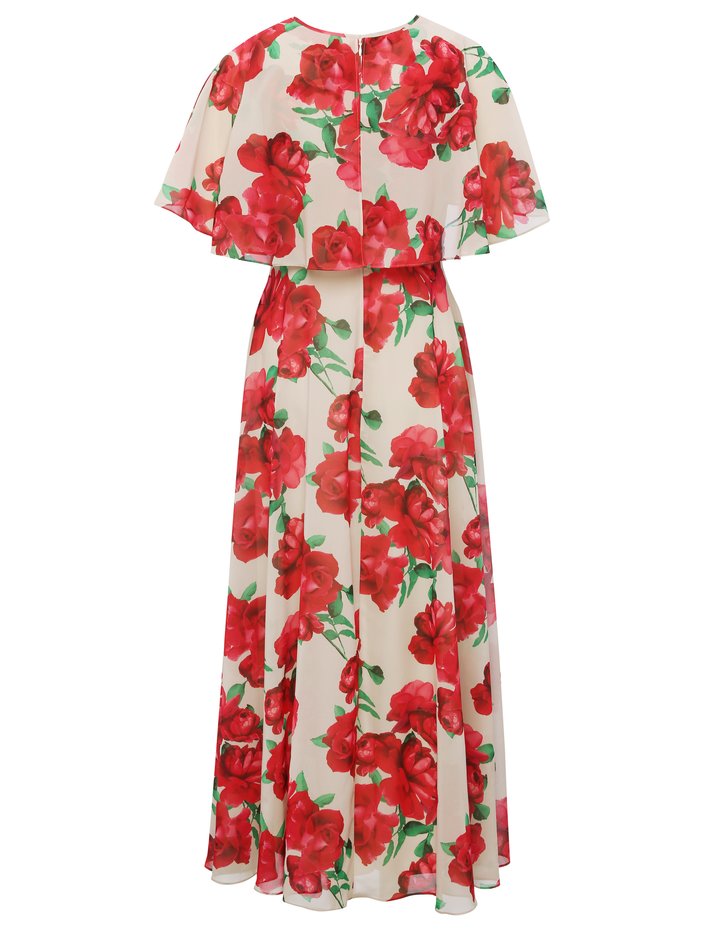 Glamour Rose Cape Midi Dress back view