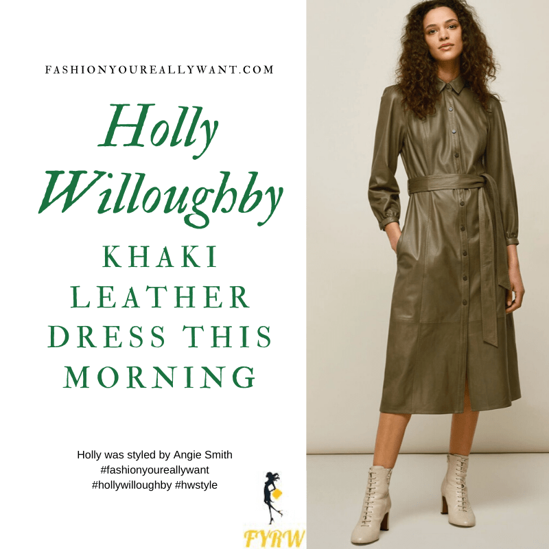 Where to get all Holly Willoughby this Morning outits blog May 2020 khaki leather shirt dress