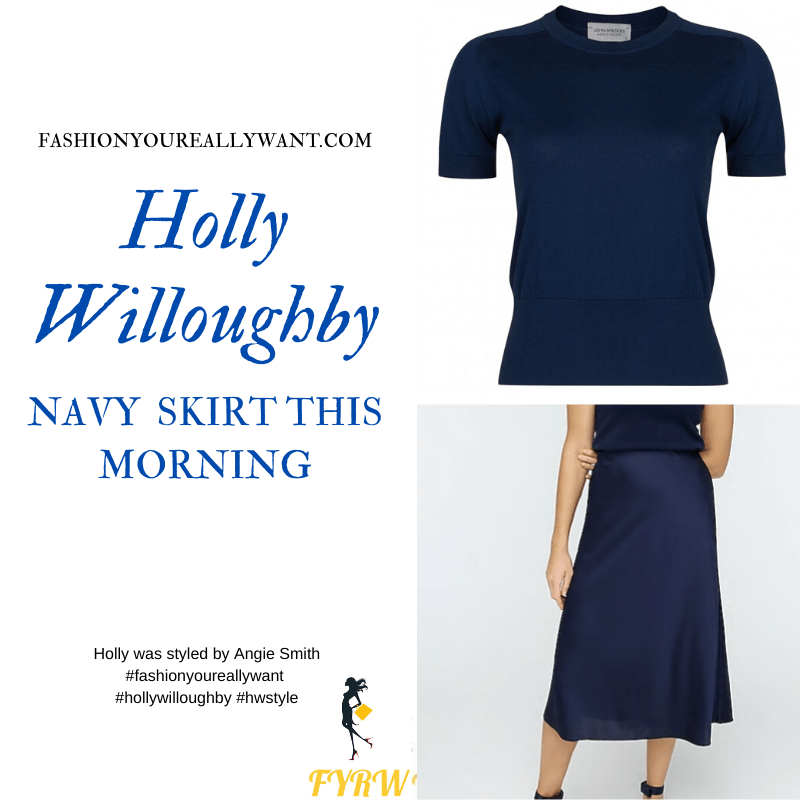 Where to get all Holly Willoughby This Morning outfits blog May 2020 navy a line skirt navy short sleeve jumper