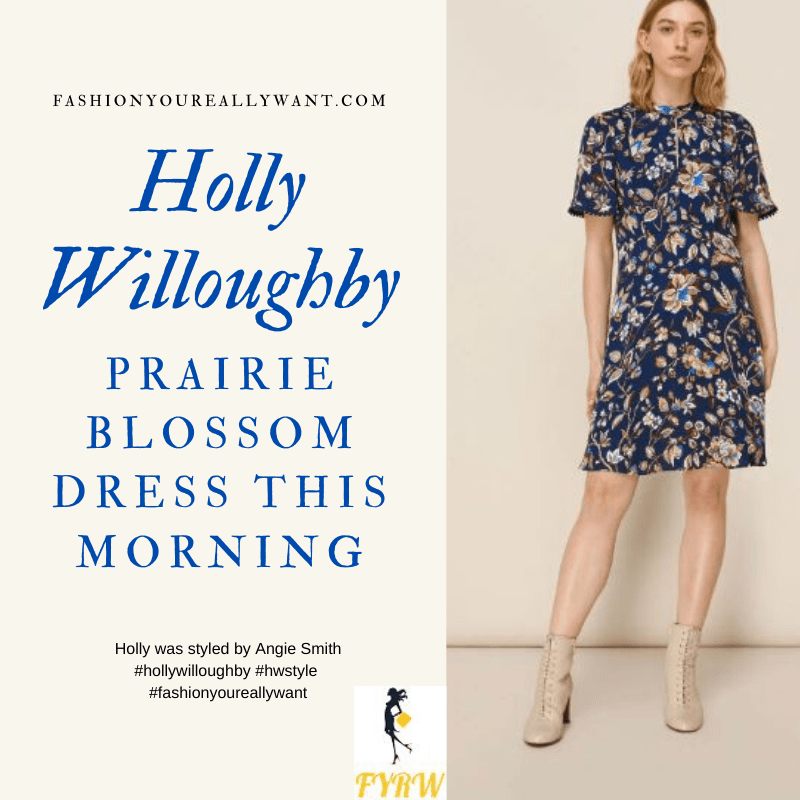 Where to get all Holly Willoughby This Morning outfits blog May 2020 navy floral print dress with short sleeves and keyhole front