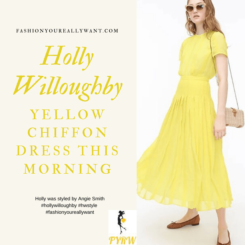 Where to get all Holly Willoughby This Morning outfits blog May 2020 yellow citrus embroidered midi dress pleated skirt