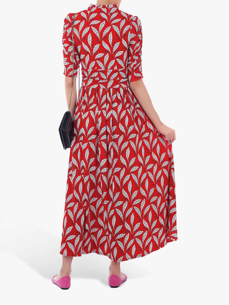 Jolie Moi Feather Print Tie Neck Maxi Dress back view
