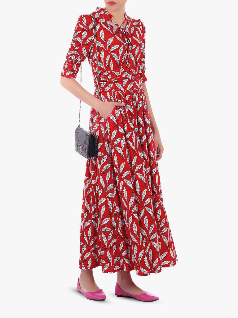 Jolie Moi Feather Print Tie Neck Maxi Dress