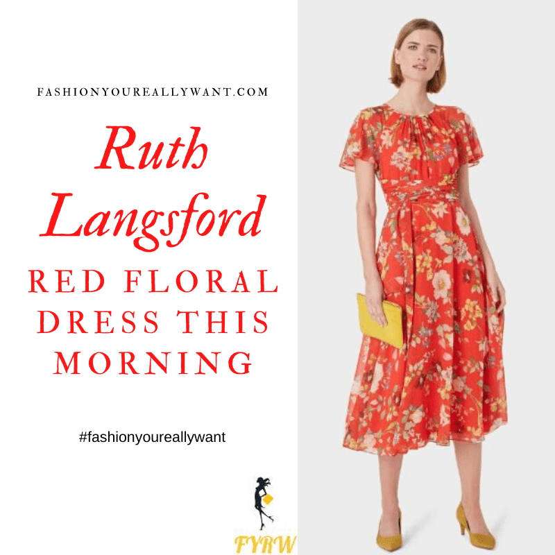 Where to get Ruth Langsford This Morning outfit blog May 2020 red floral midi dress angel sleeve