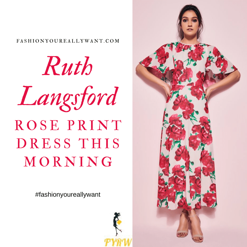 Where to get Ruth Langsford This Morning outfits blog May 2020 off white angel sleeve ress with red roses