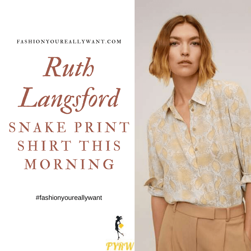 Where to get Ruth Langsford This Morning outfits blog May 2020 white yellow beige snake print shirt blouse