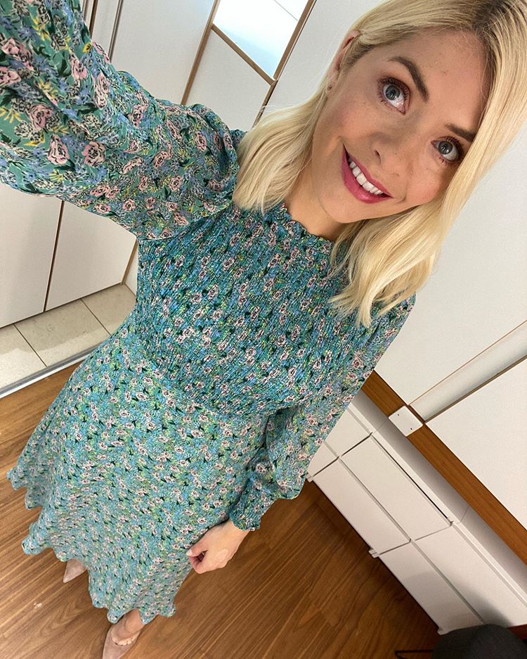 where to get all Holly Willoughby this Morning dresses green floral shirred dress 19 May 2020 Photo Holly Willoughby