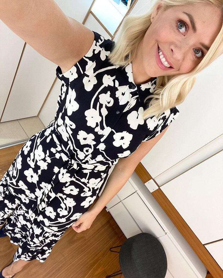 where to get all Holly Willoughby This Morning dresses navy and white floral midi dress 6 May 2020 Photo Holly Willoughby