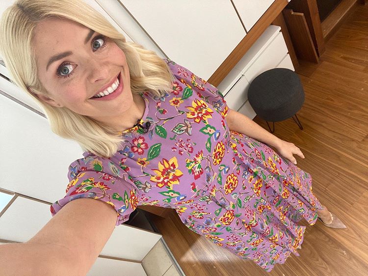 where to get all Holly Willoughby This Morning dresses purple lilac floral tea dress 7 May 2020 Photo Holly Willoughby